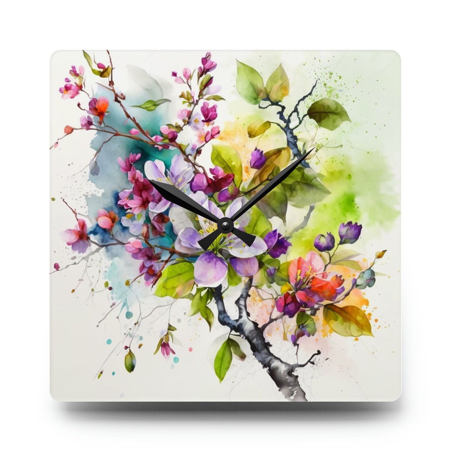 Acrylic Wall Clock Mother Nature Bright Spring Colors Realistic Watercolor 4