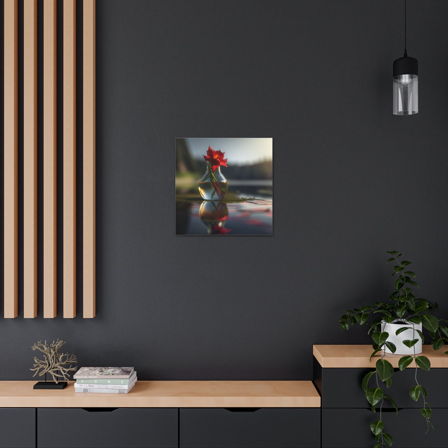 Canvas Gallery Wraps Red Lily in a Glass vase 3