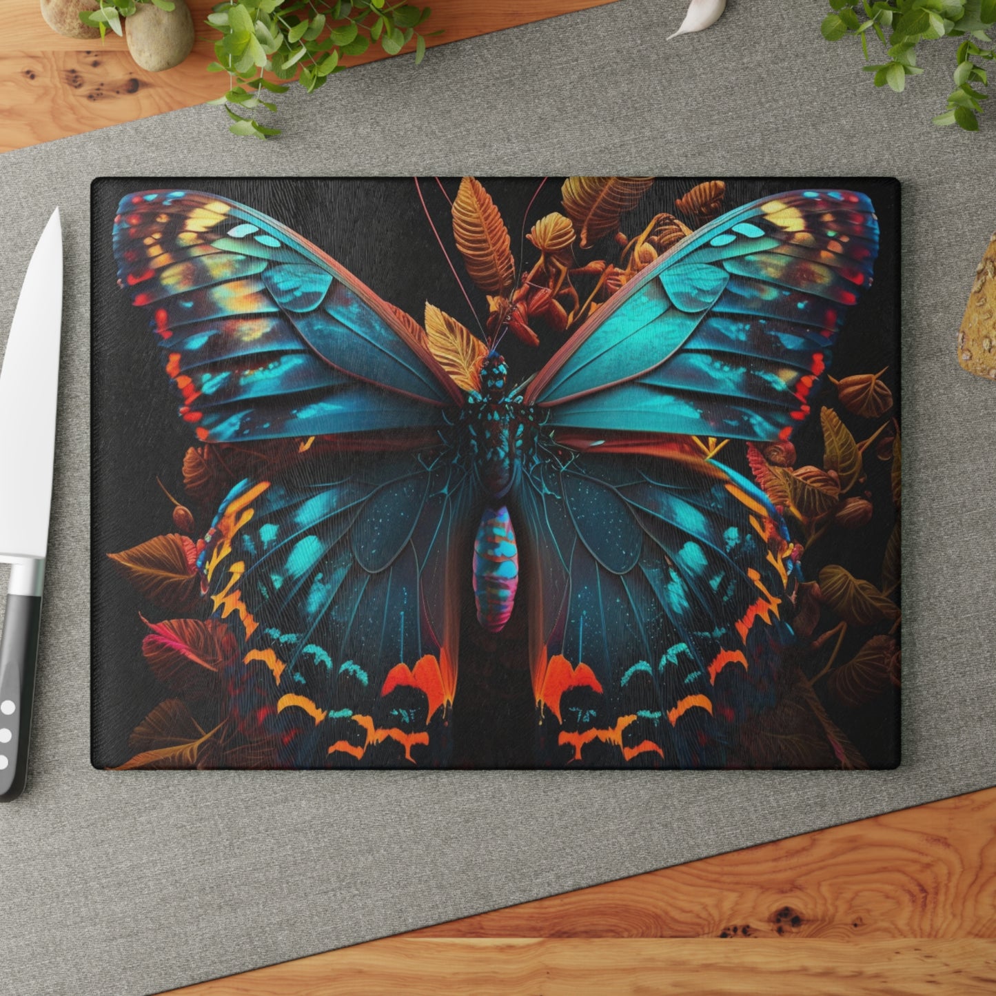 Glass Cutting Board Hue Neon Butterfly 1