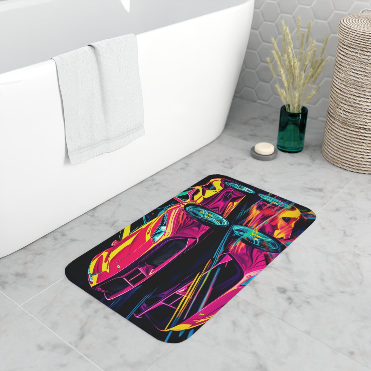 Memory Foam Bath Mat Pink Ferrari Macro 1