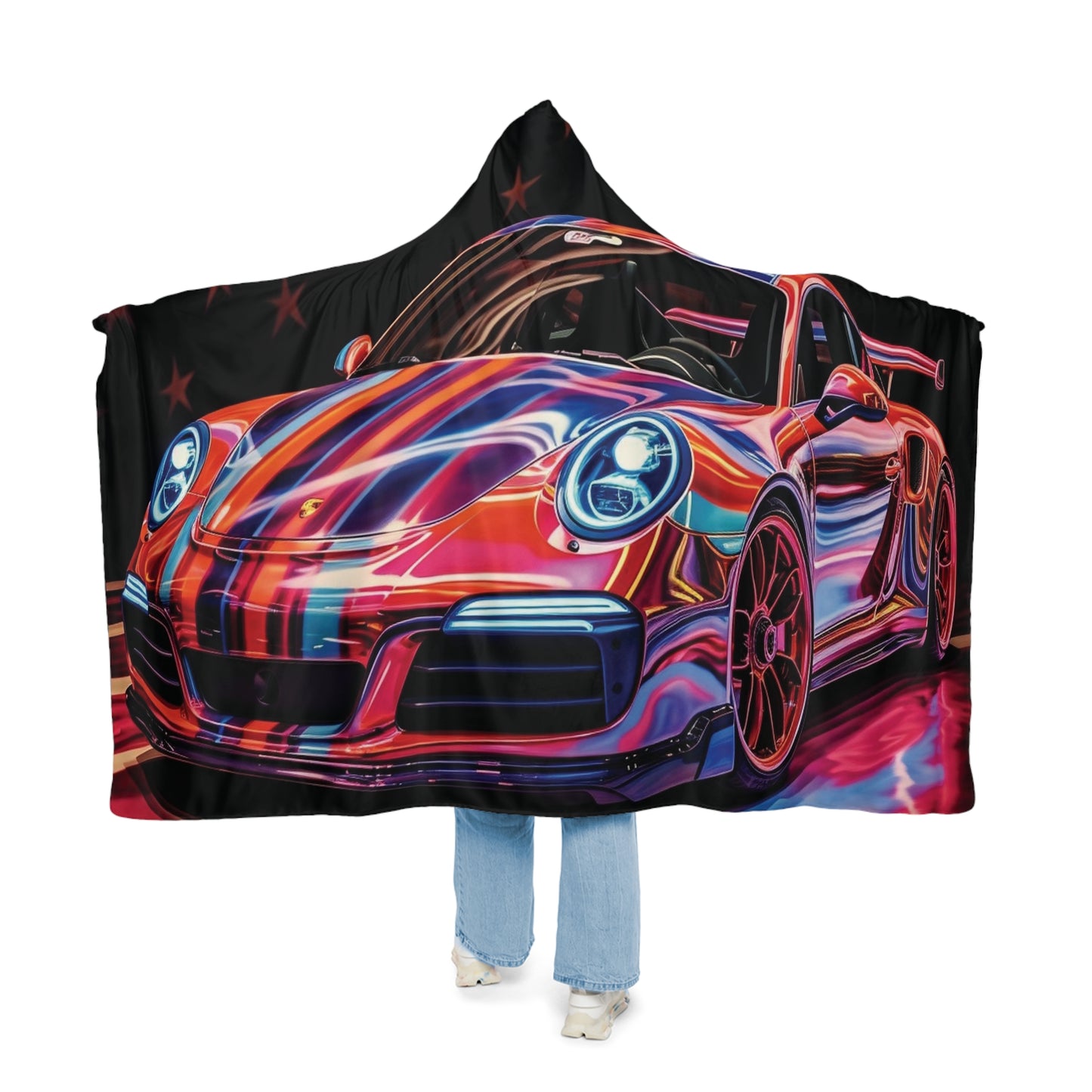 Snuggle Hooded Blanket American Flag Colored Porsche 4