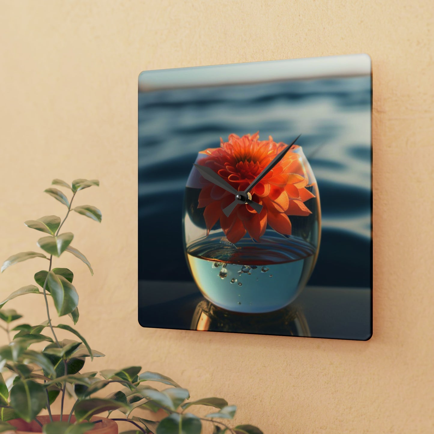 Acrylic Wall Clock Dahlia Orange 2