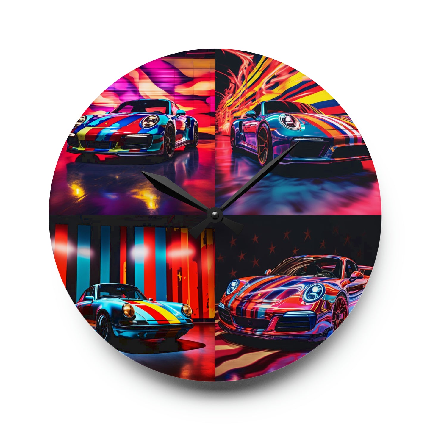 Acrylic Wall Clock Macro American Flag Porsche 5