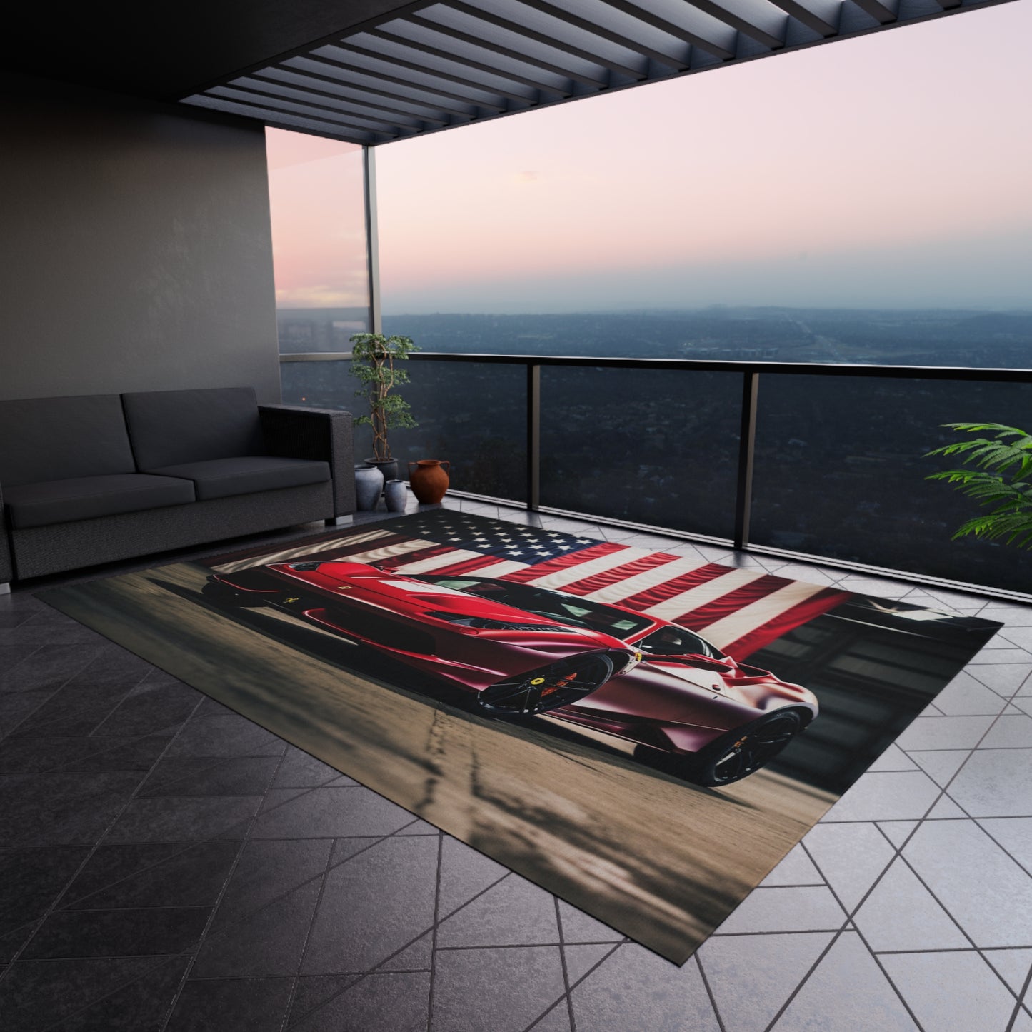 Outdoor Rug  American Flag Background Ferrari 3