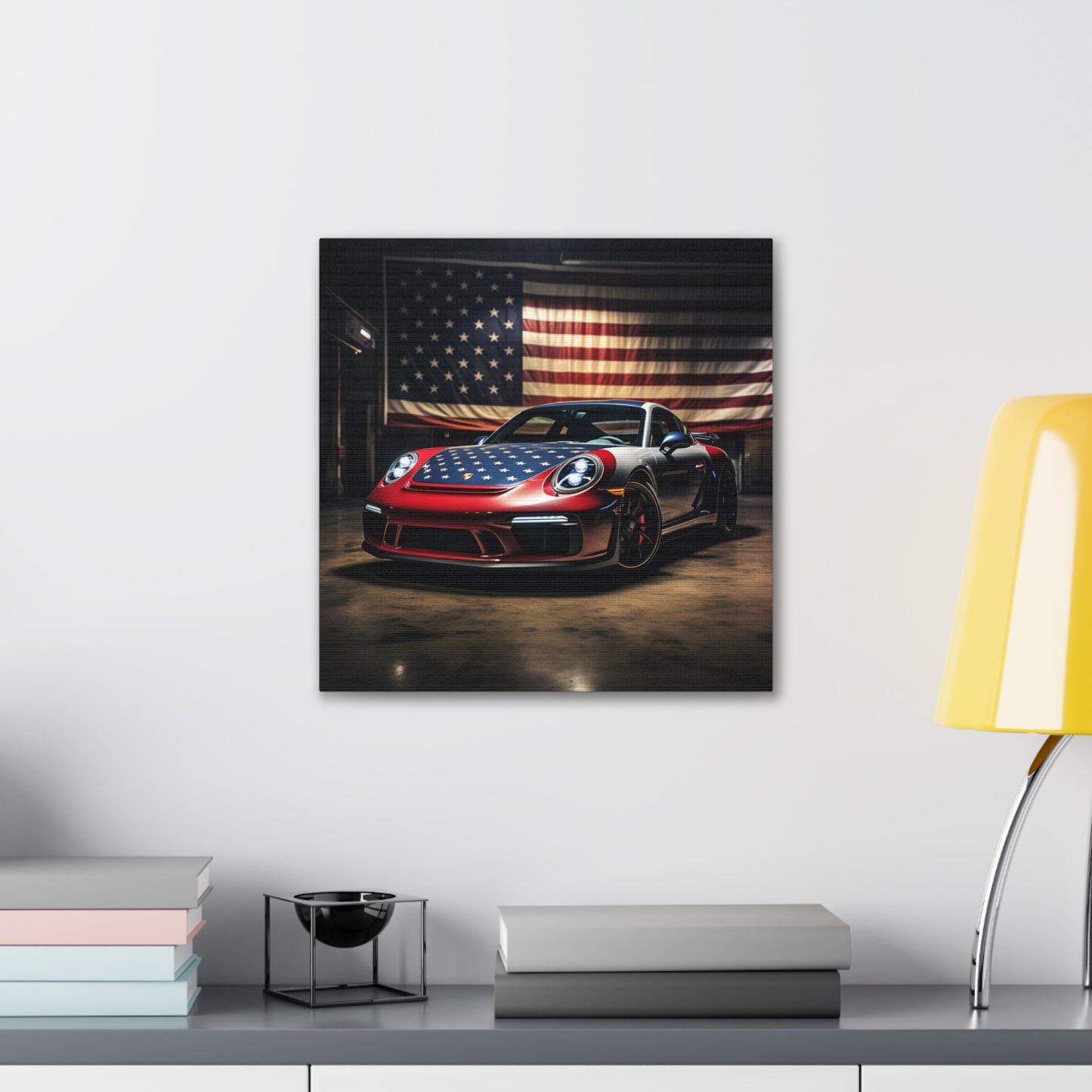 Canvas Gallery Wraps American Flag Background Porsche 1