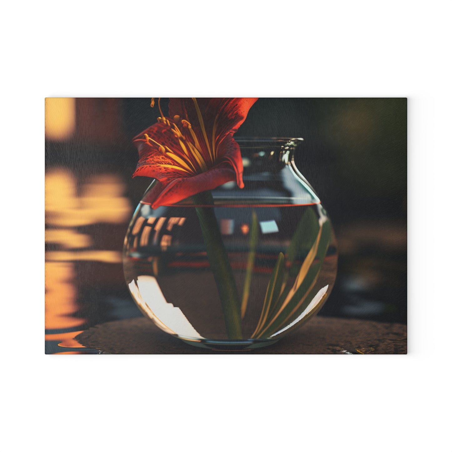 Glass Cutting Board Red Lily in a Glass vase 2