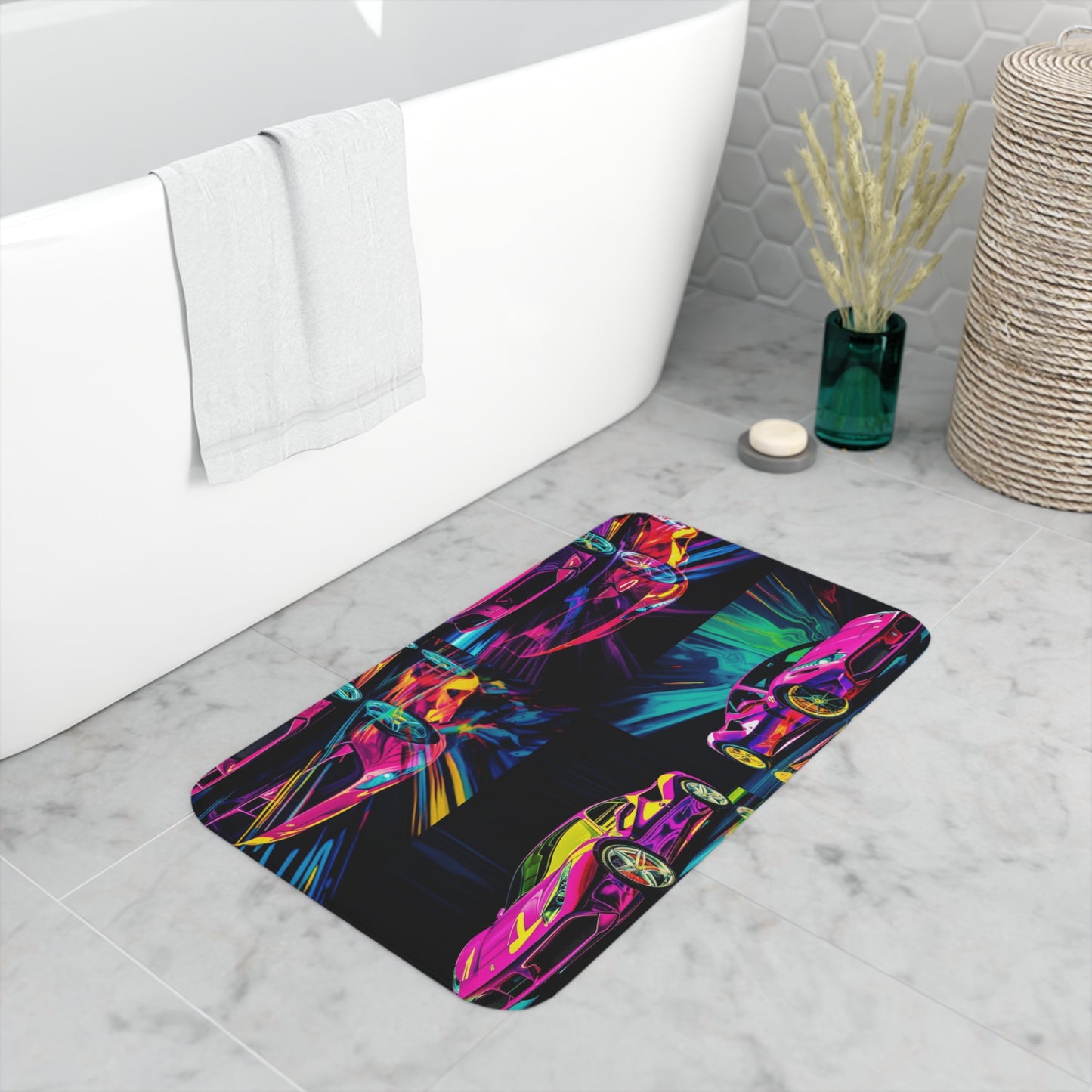 Memory Foam Bath Mat Pink Ferrari Macro 5