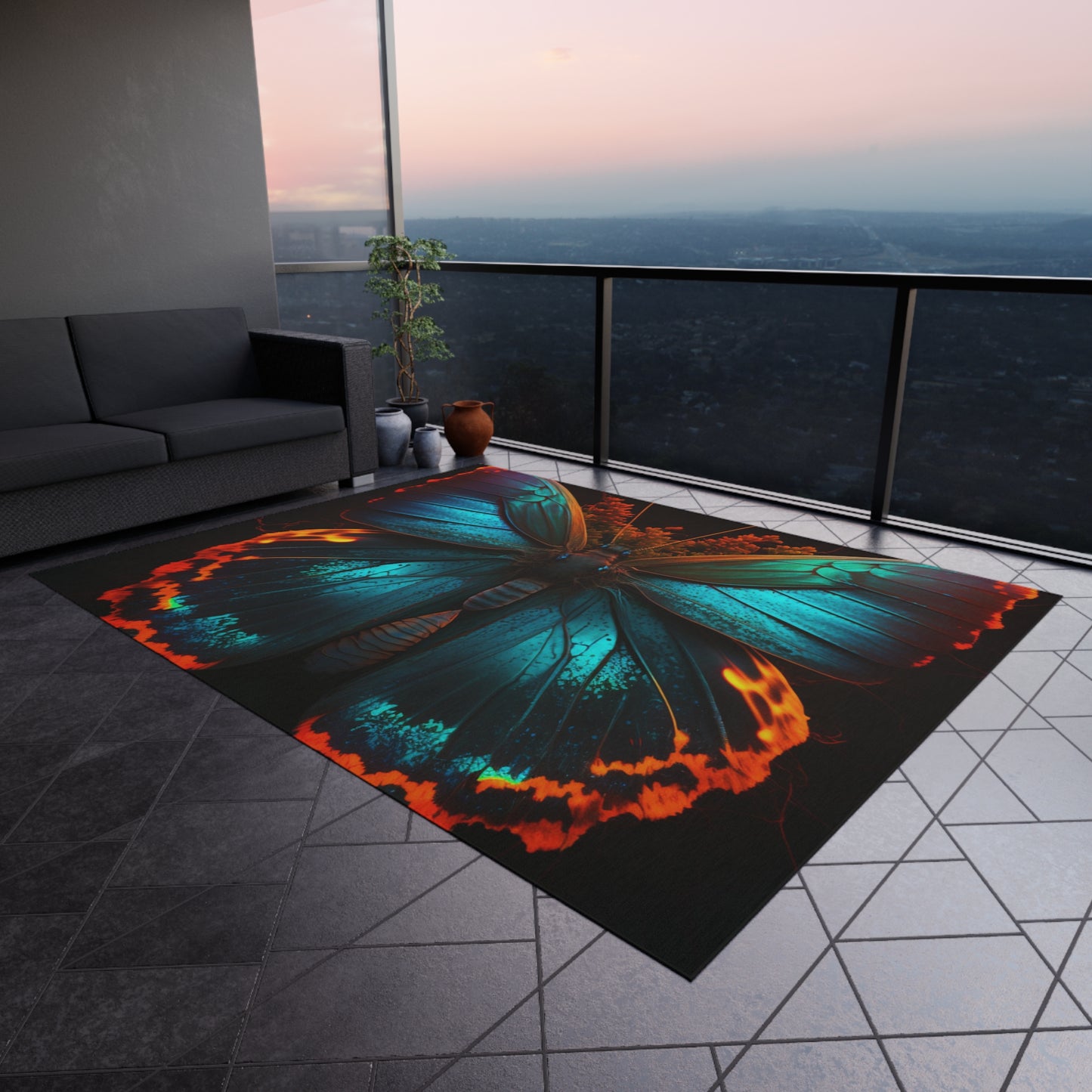 Outdoor Rug  Neon Butterfly Flair 3