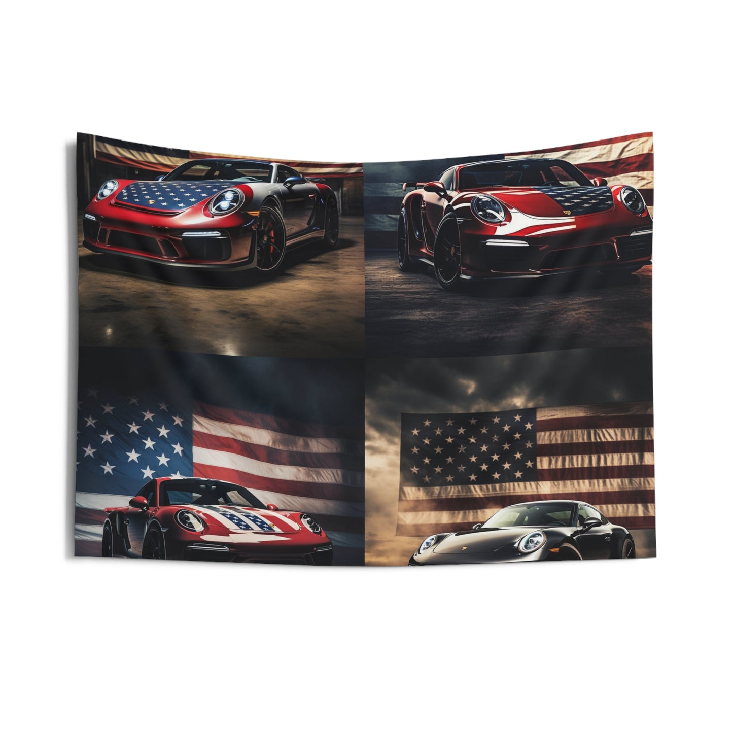 Indoor Wall Tapestries American Flag Background Porsche 5