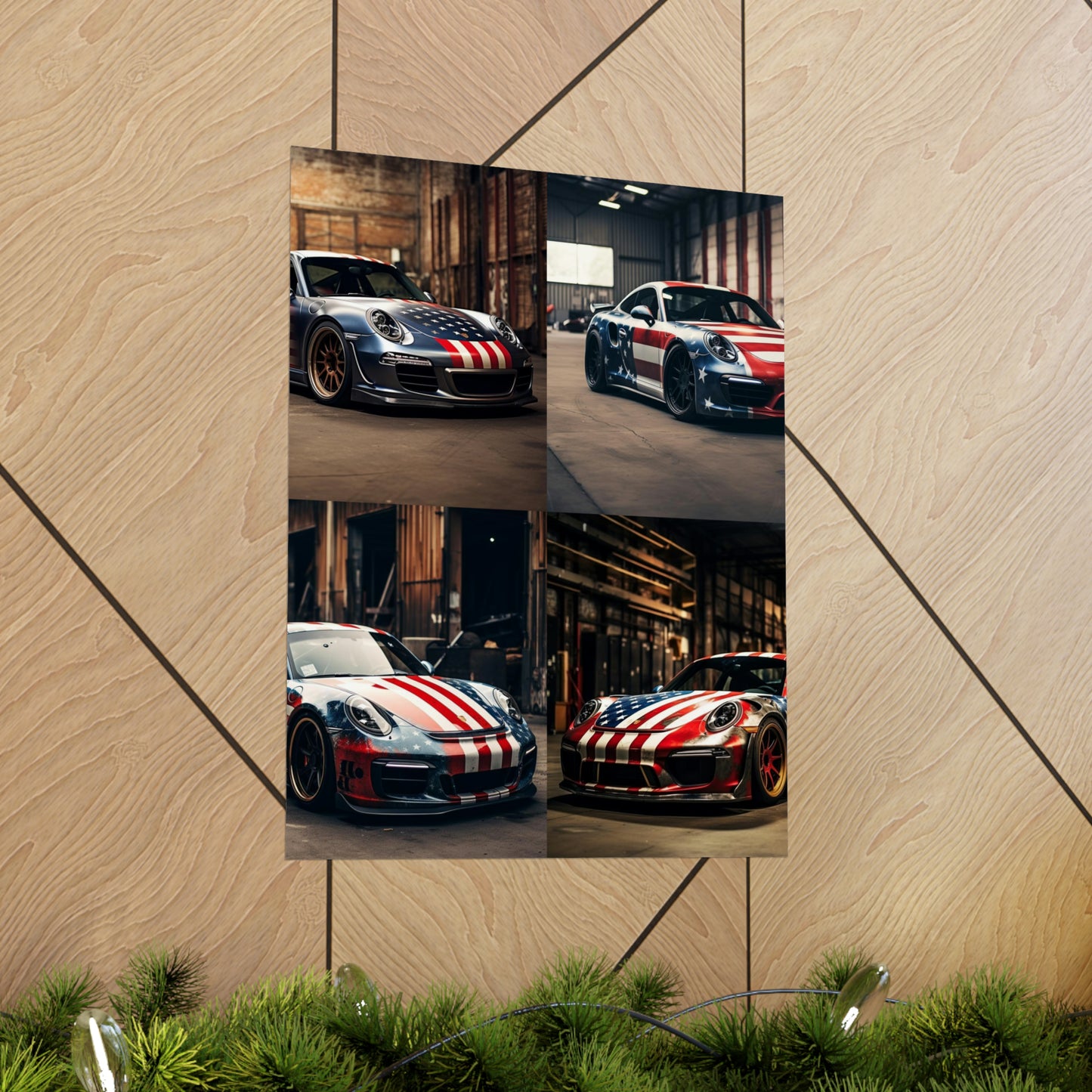 Premium Matte Vertical Posters American Flag Porsche 5