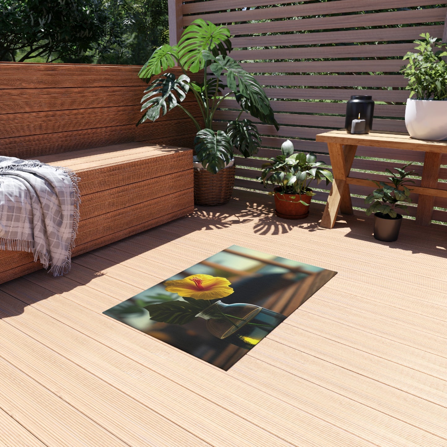 Outdoor Rug  Yellow Hibiscus Wood 2