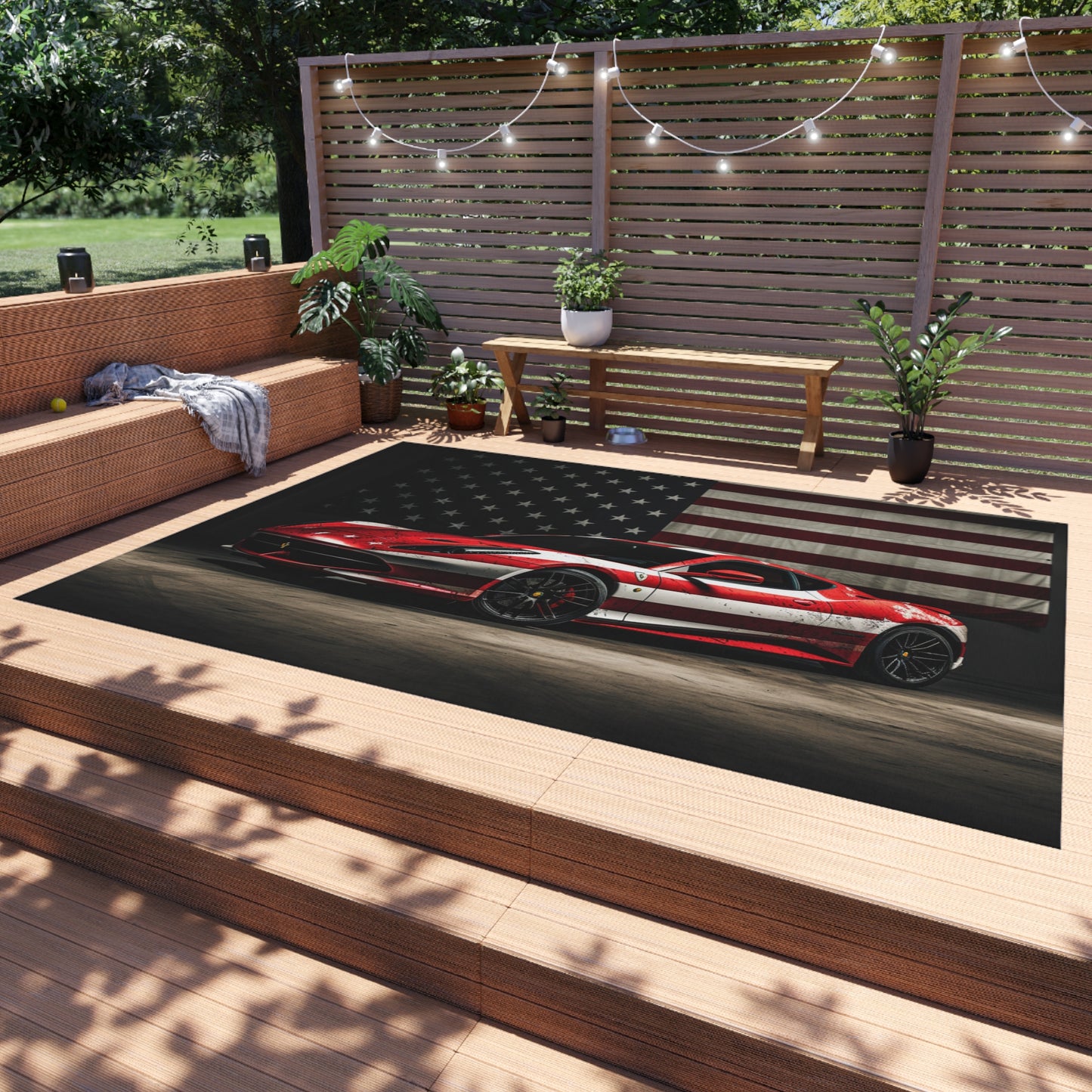 Outdoor Rug  American Flag Background Ferrari 1