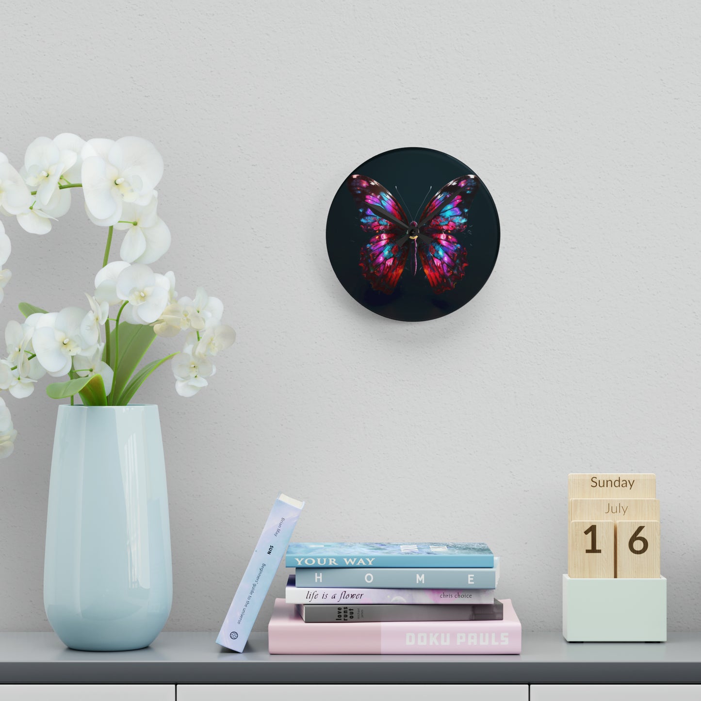 Acrylic Wall Clock Hyper Colorful Butterfly Macro 3