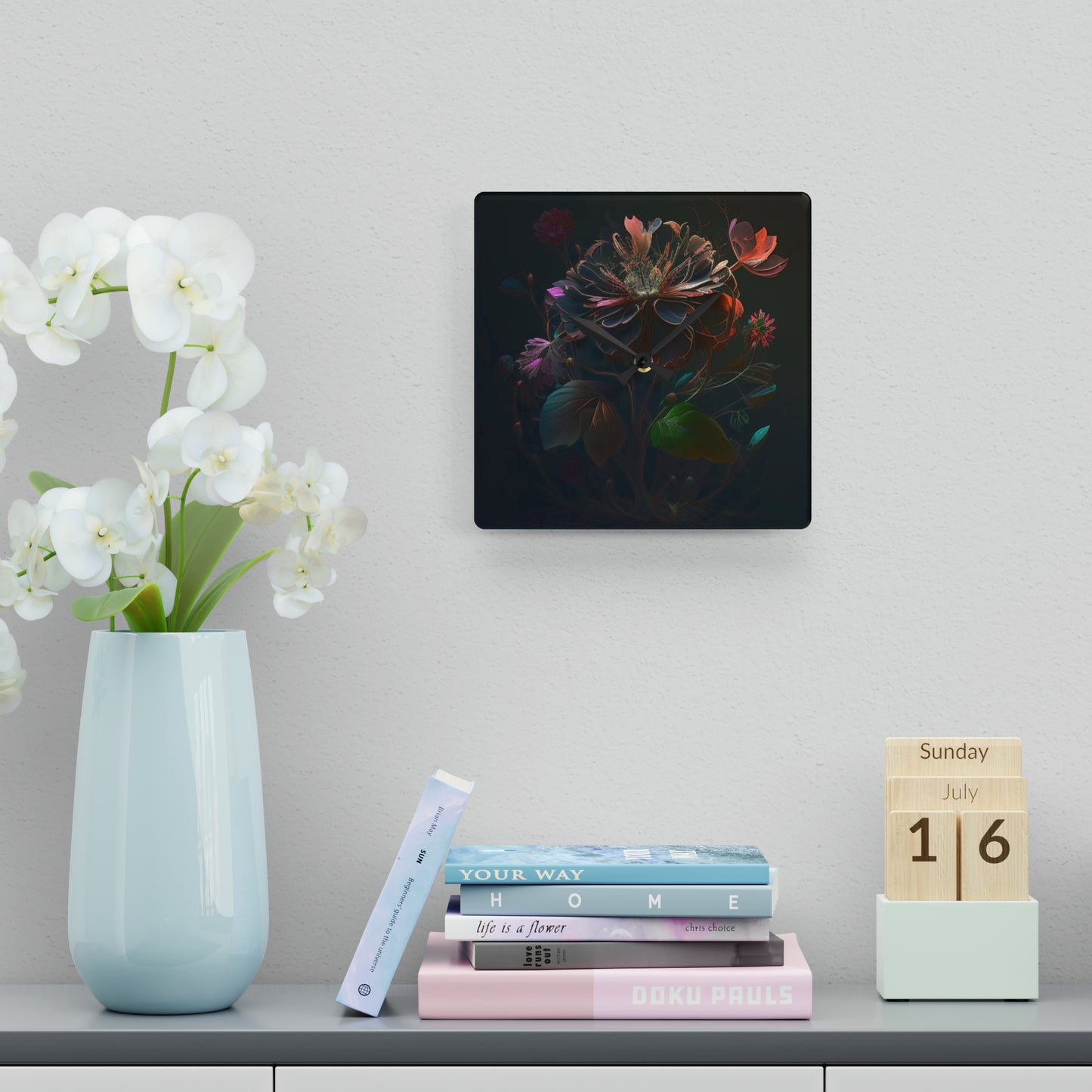 Acrylic Wall Clock Flower Arangment 2