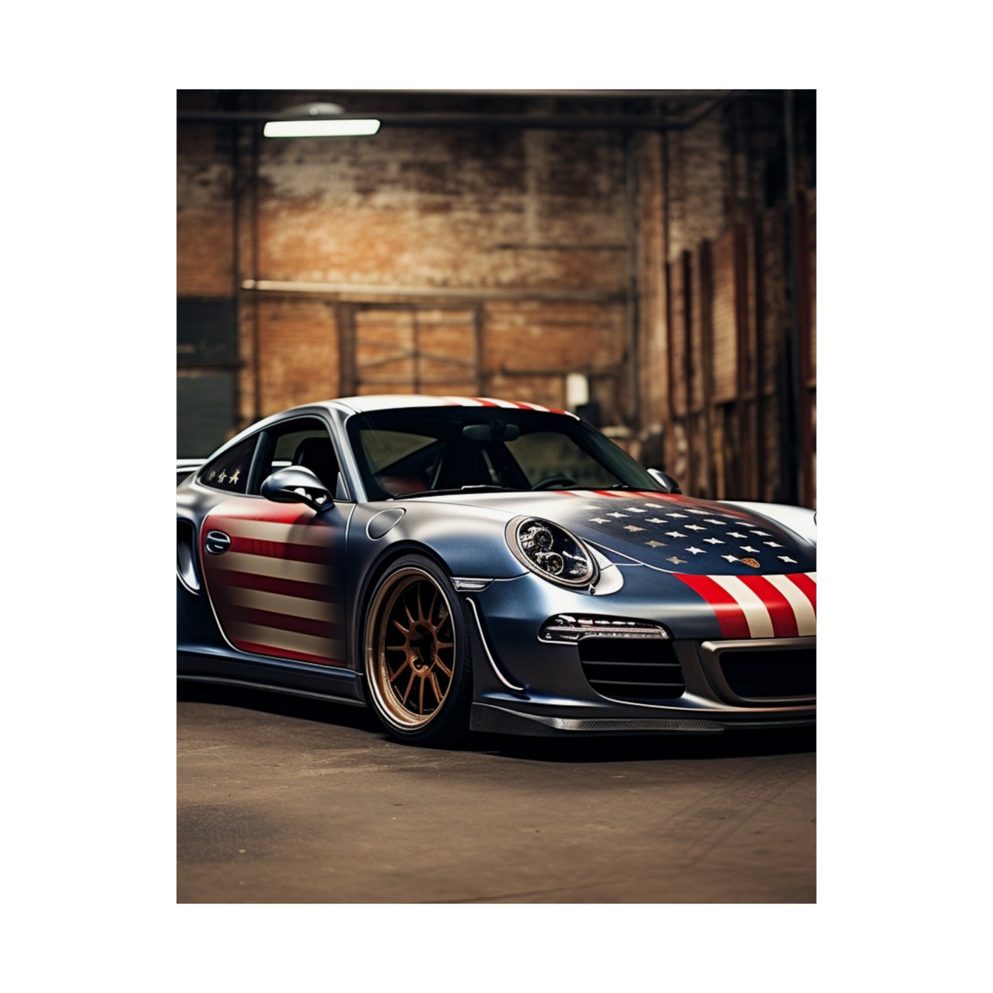 Premium Matte Vertical Posters American Flag Porsche 1