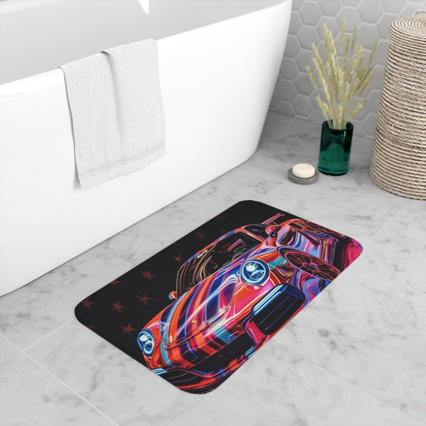 Memory Foam Bath Mat American Flag Colored Porsche 4