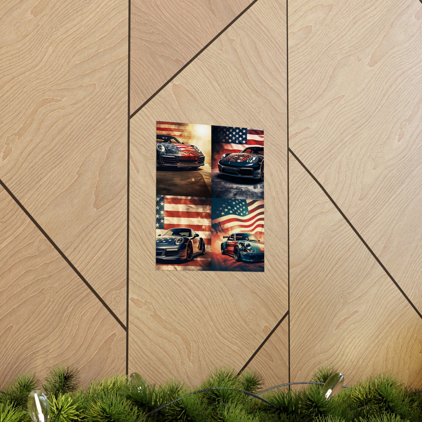 Premium Matte Vertical Posters Abstract American Flag Background Porsche 5
