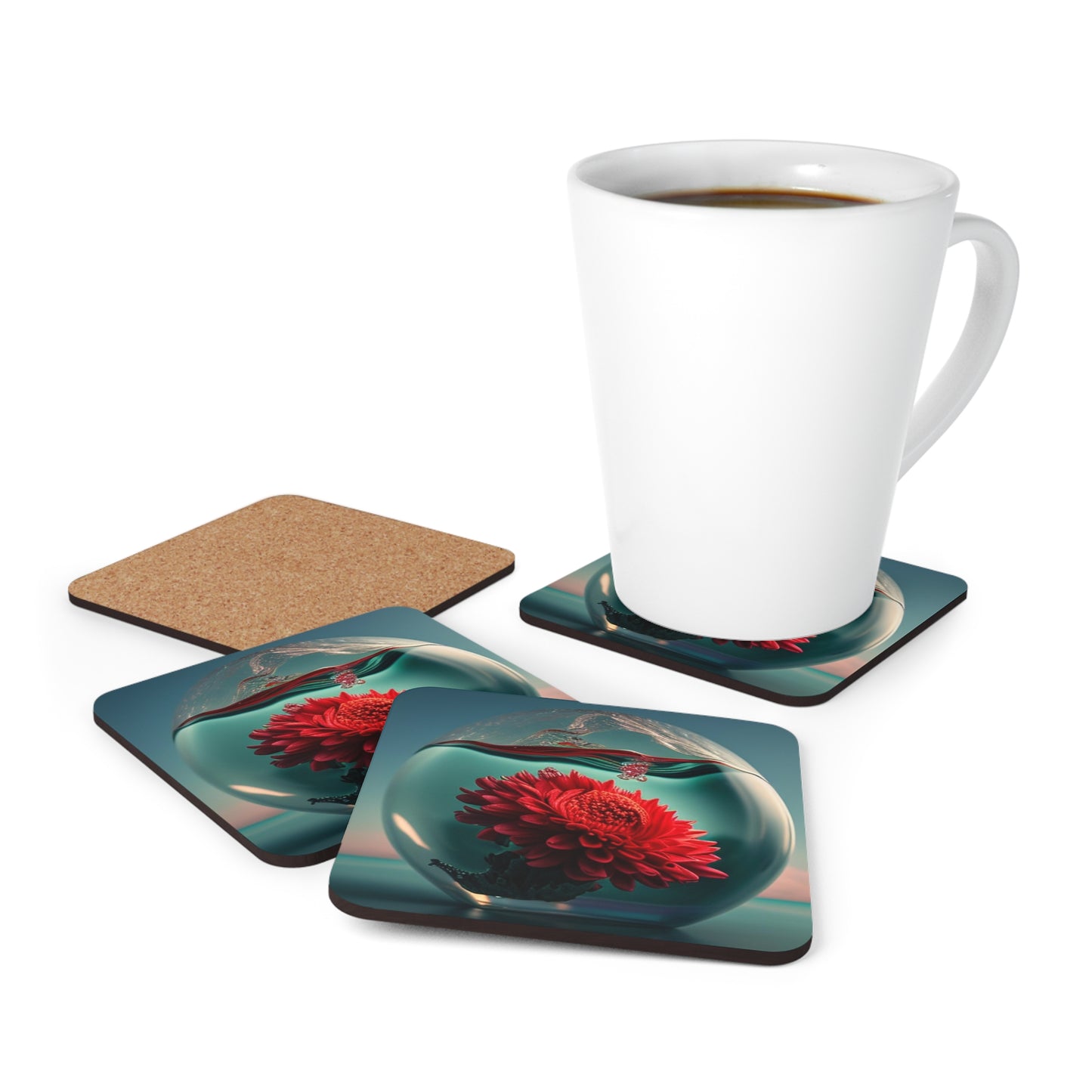 Corkwood Coaster Set Chrysanthemum 4