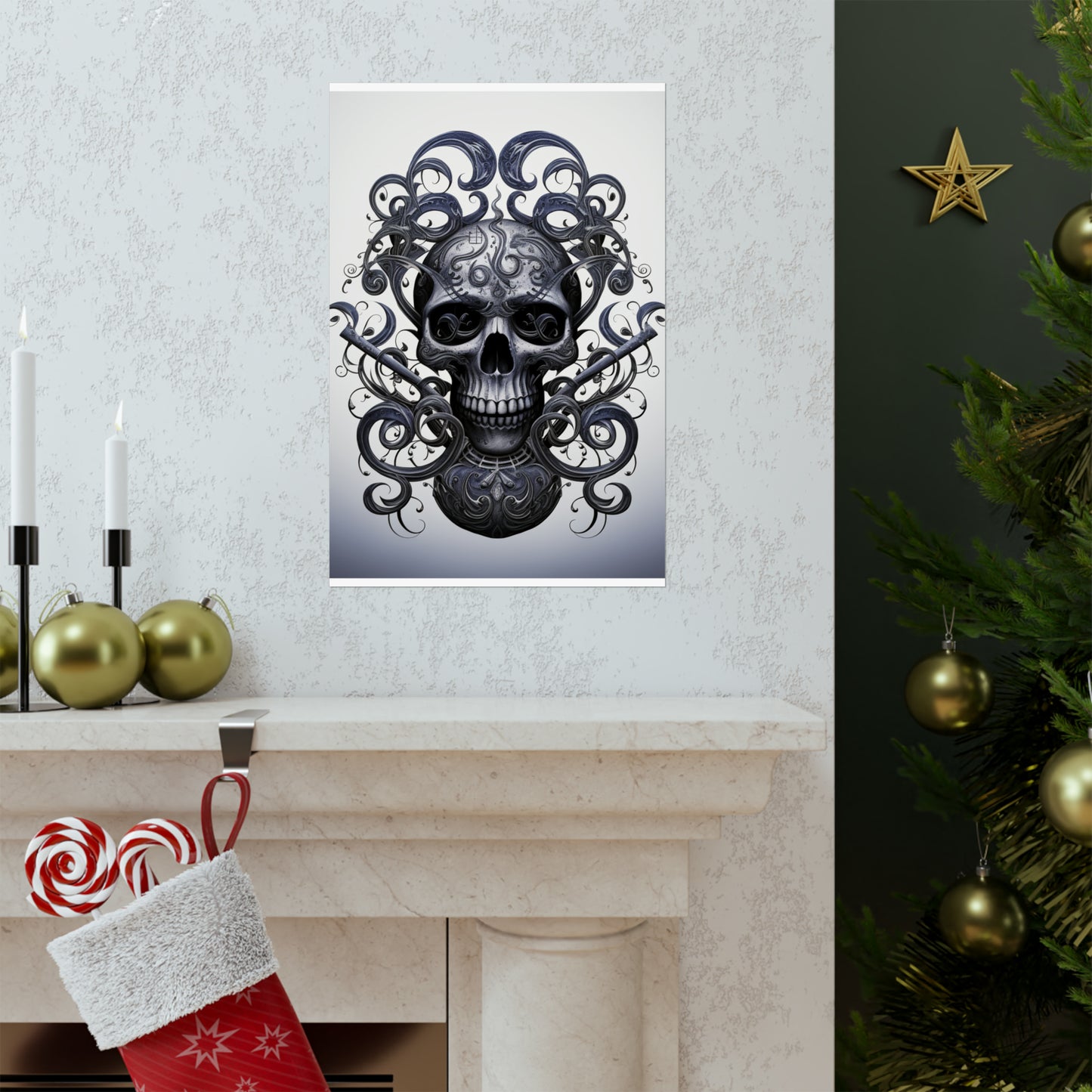 Premium Matte Vertical Posters Skull Treble Clef 1