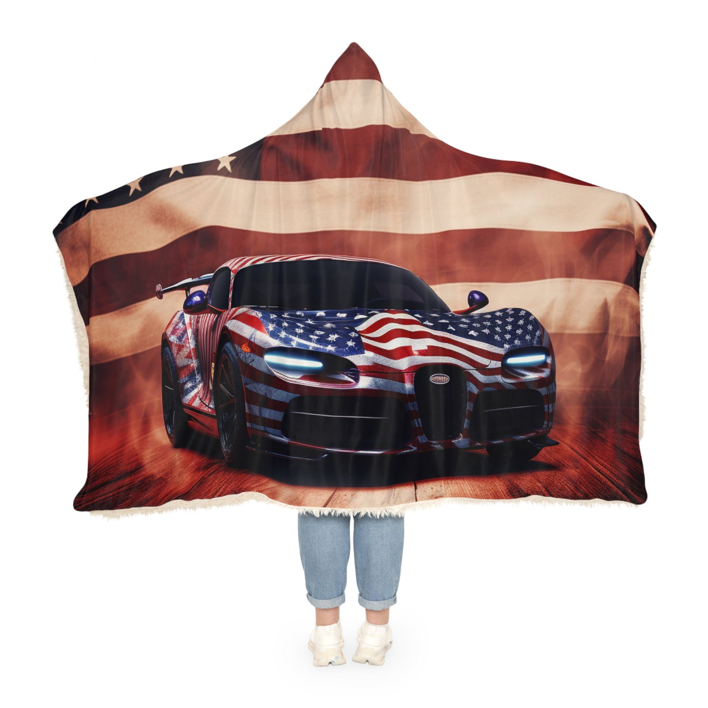 Snuggle Hooded Blanket Abstract American Flag Background Bugatti 2