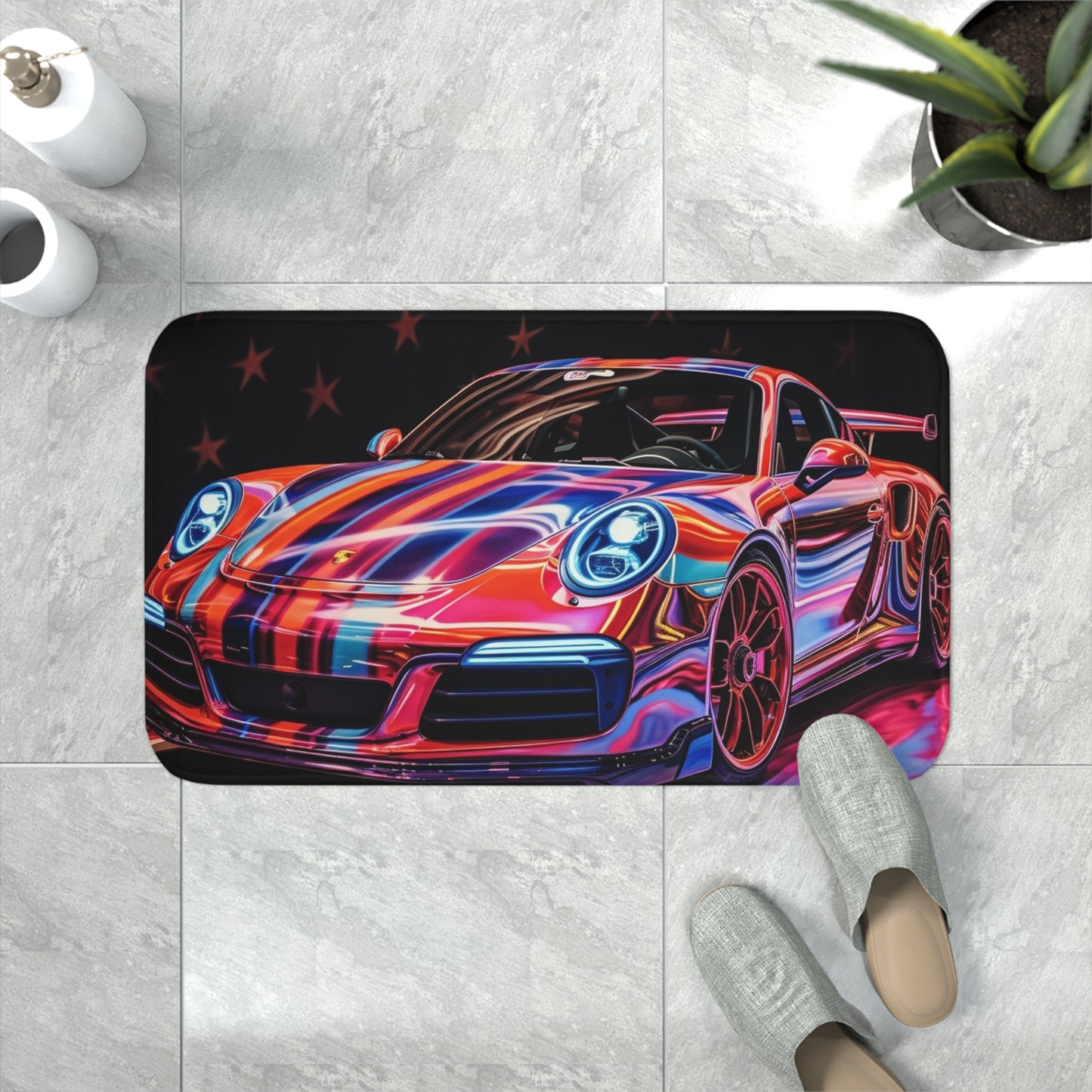 Memory Foam Bath Mat American Flag Colored Porsche 3