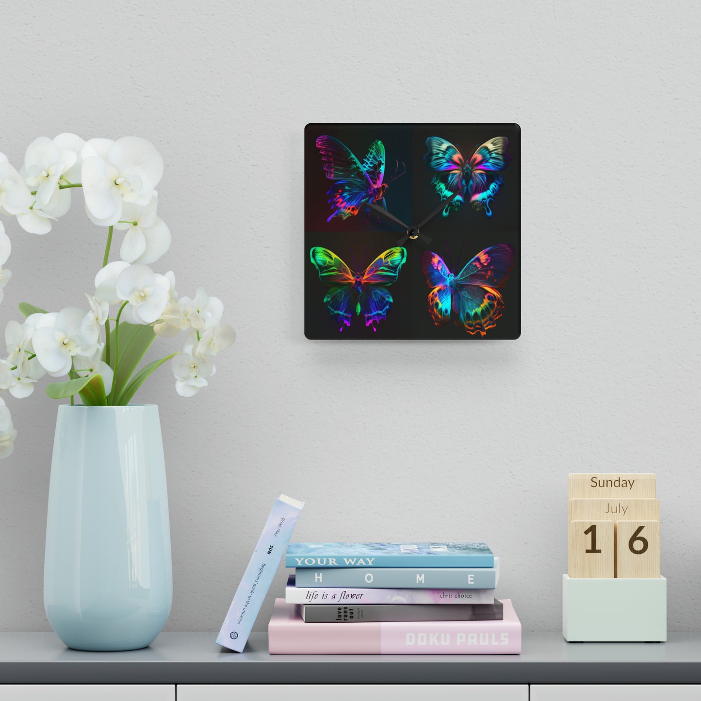 Acrylic Wall Clock Raw Hyper Color Butterfly 5