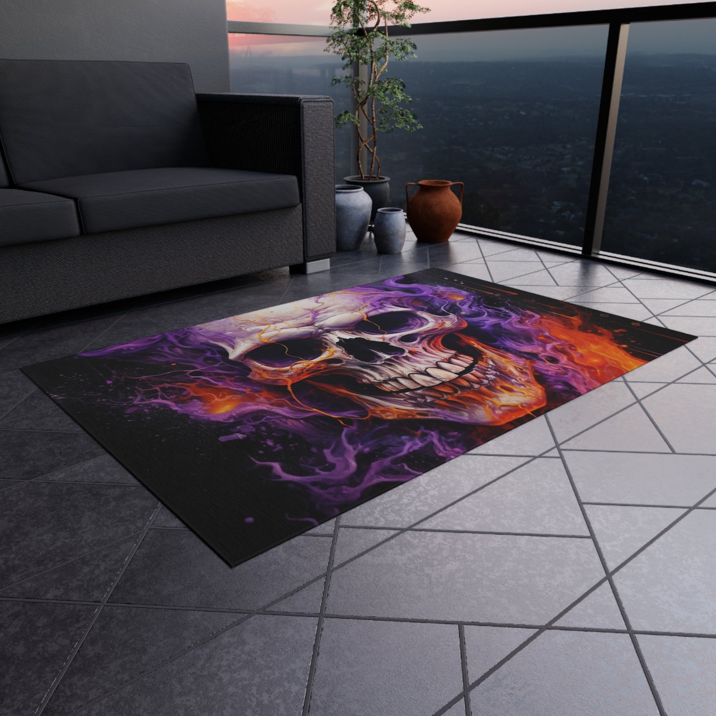 Outdoor Rug  Skull Flames 2