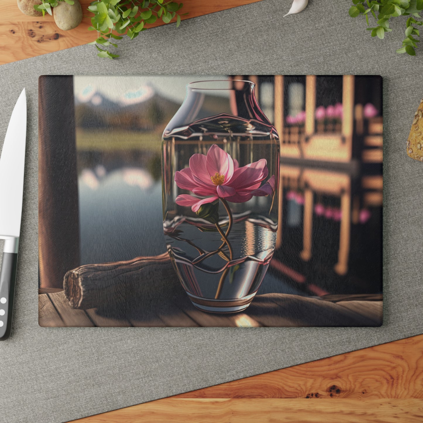 Glass Cutting Board Pink Magnolia 1