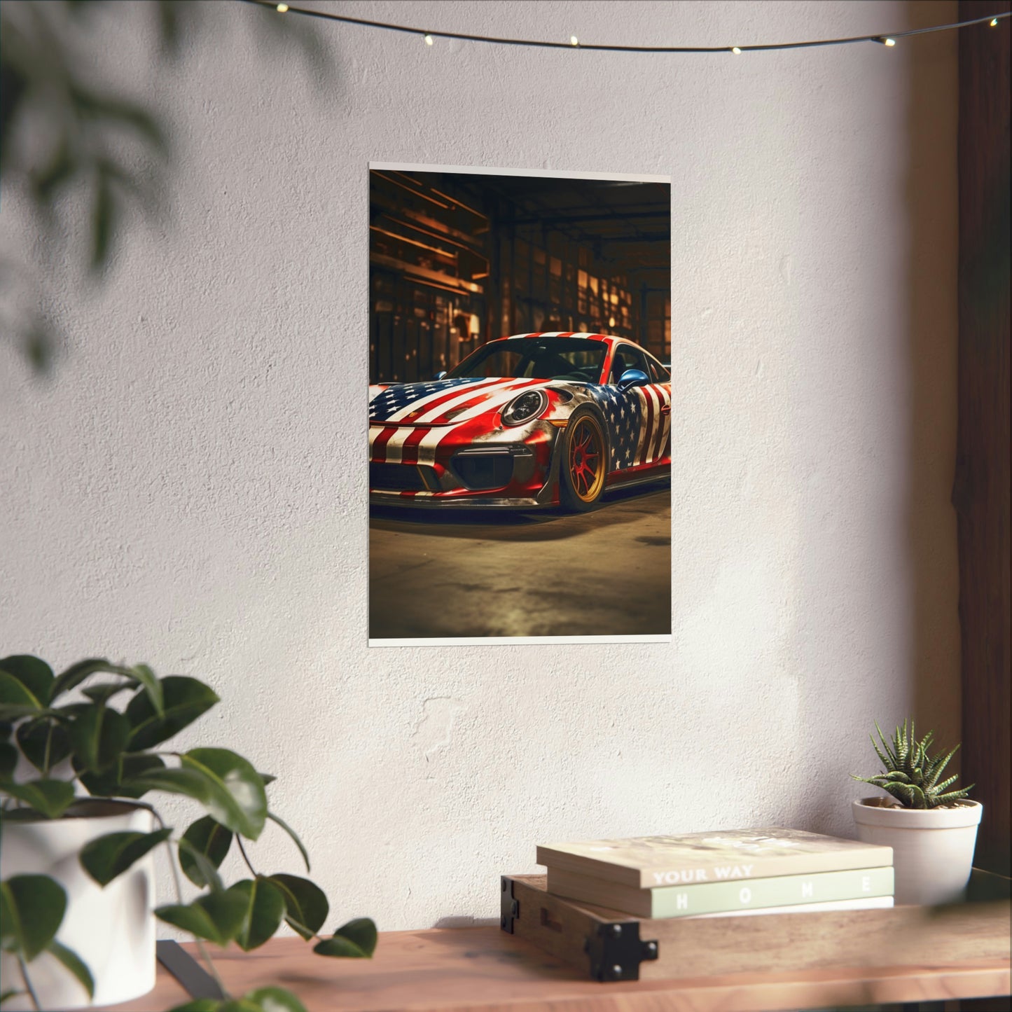 Premium Matte Vertical Posters American Flag Porsche 4