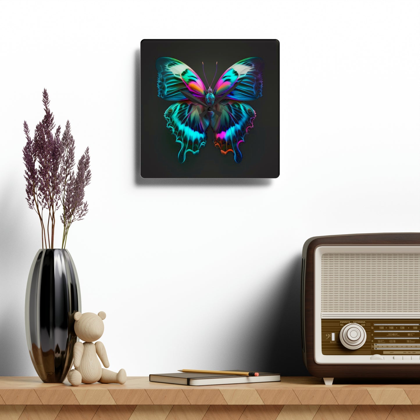 Acrylic Wall Clock Neon Butterfly Fusion 4