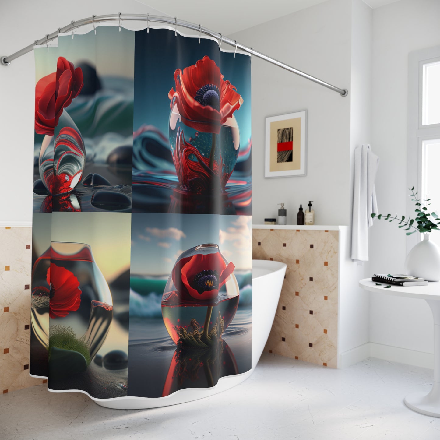 Polyester Shower Curtain Red Anemone in a Vase 5