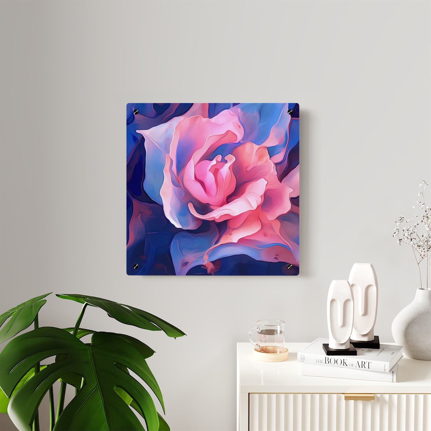 Acrylic Wall Art Panels Pink & Blue Tulip Rose 1