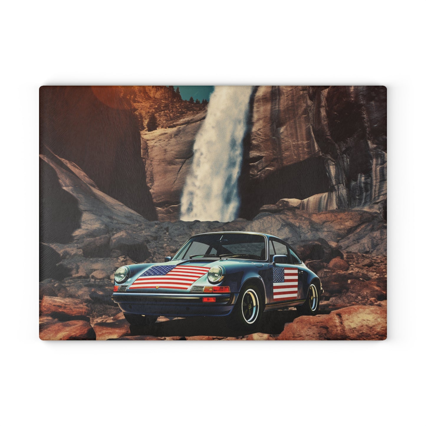 Glass Cutting Board American Flag Porsche Abstract 2