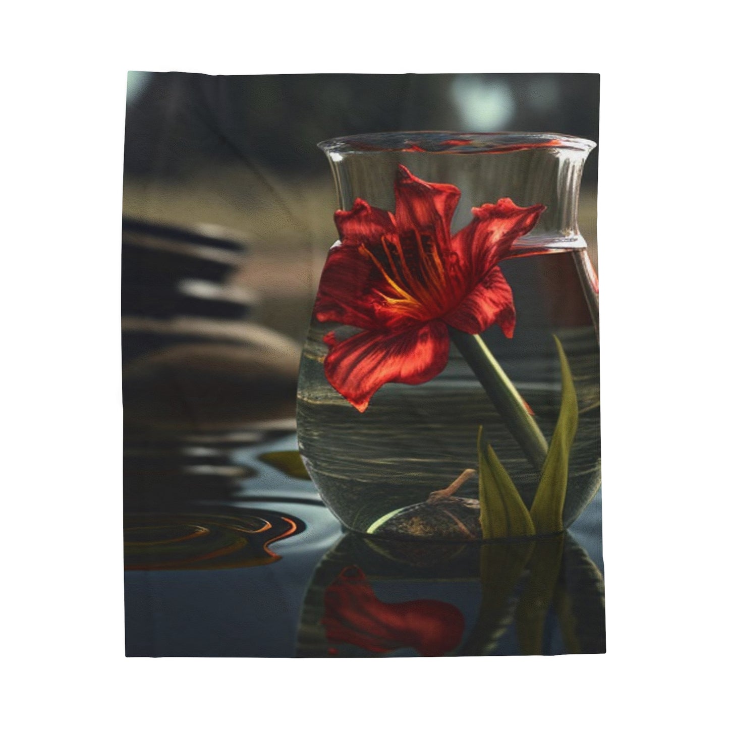 Velveteen Plush Blanket Red Lily in a Glass vase 4