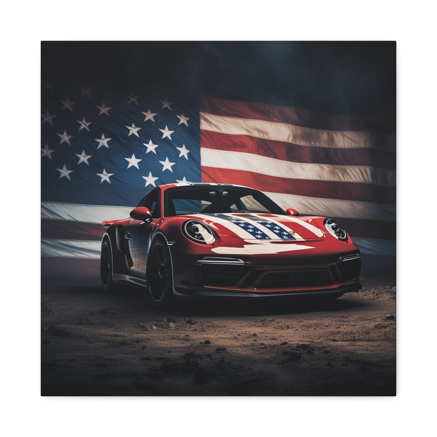 Canvas Gallery Wraps American Flag Background Porsche 3