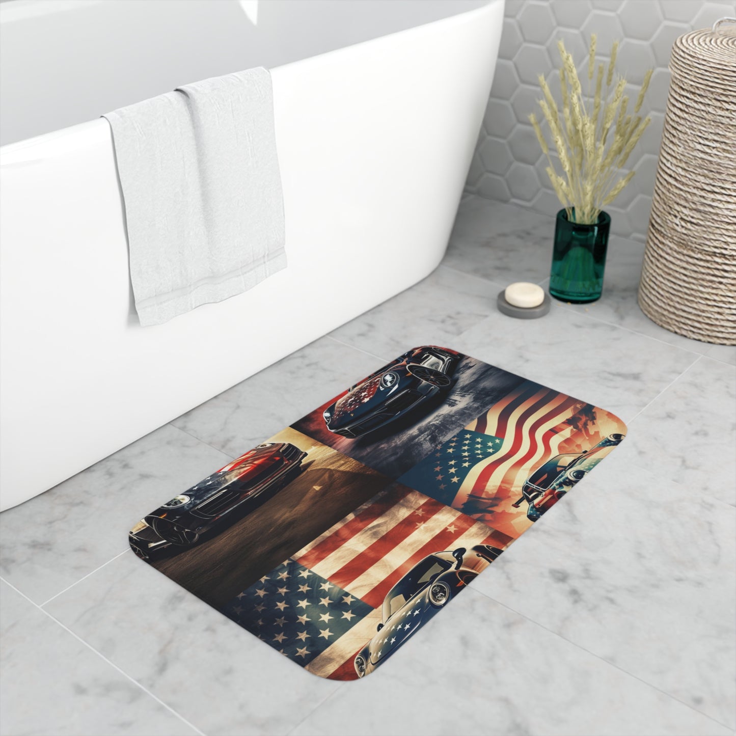 Memory Foam Bath Mat Abstract American Flag Background Porsche 5