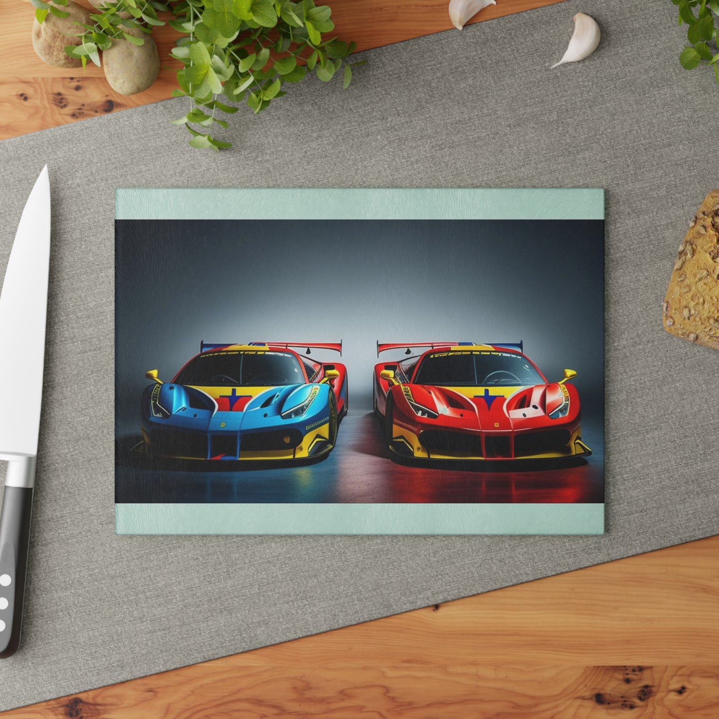 Glass Cutting Board Ferrari Red Blue 2