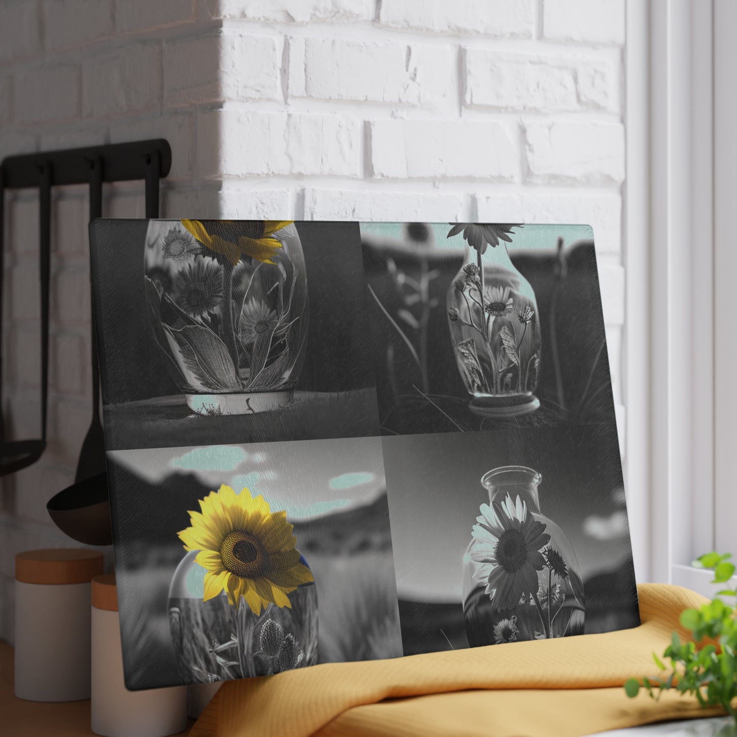 Glass Cutting Board Yellw Sunflower in a vase 5