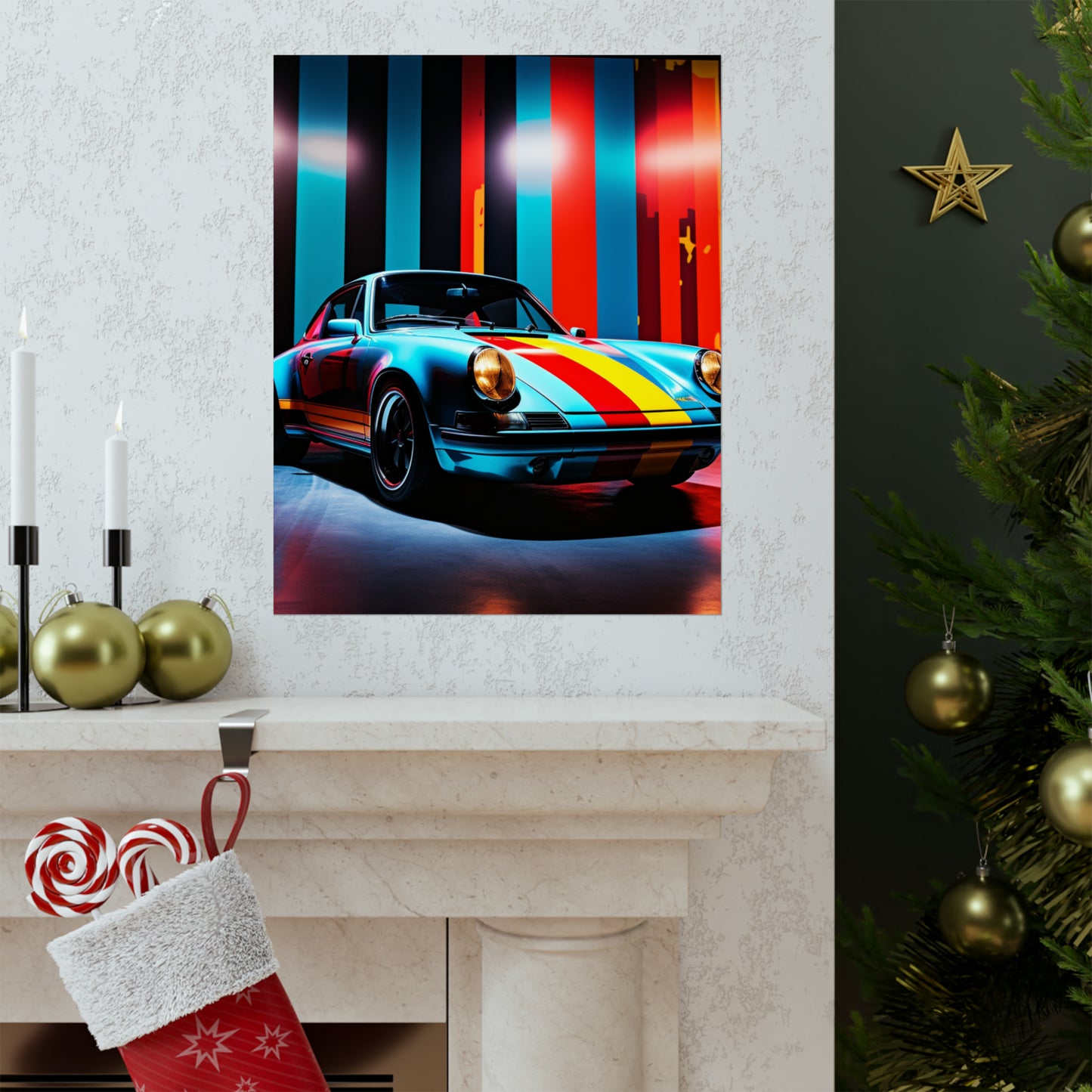 Premium Matte Vertical Posters Macro American Flag Porsche 3