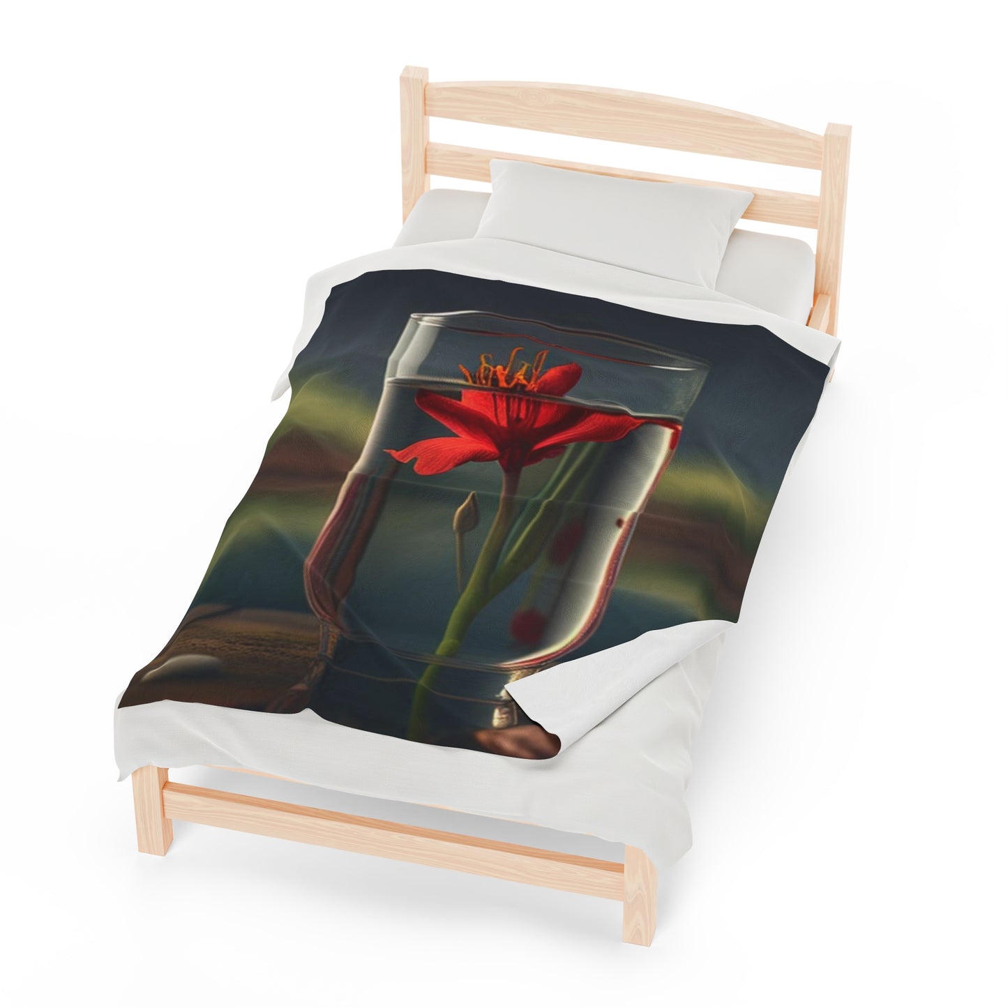 Velveteen Plush Blanket Red Lily in a Glass vase 1