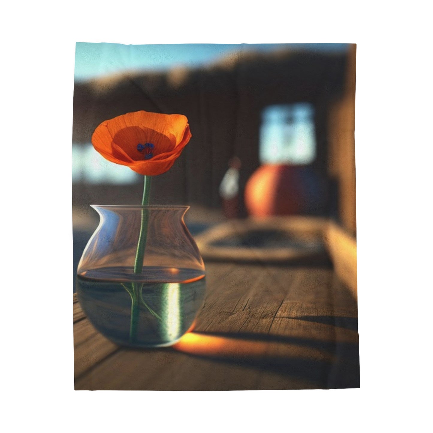 Velveteen Plush Blanket Poppy in a Glass Vase 2