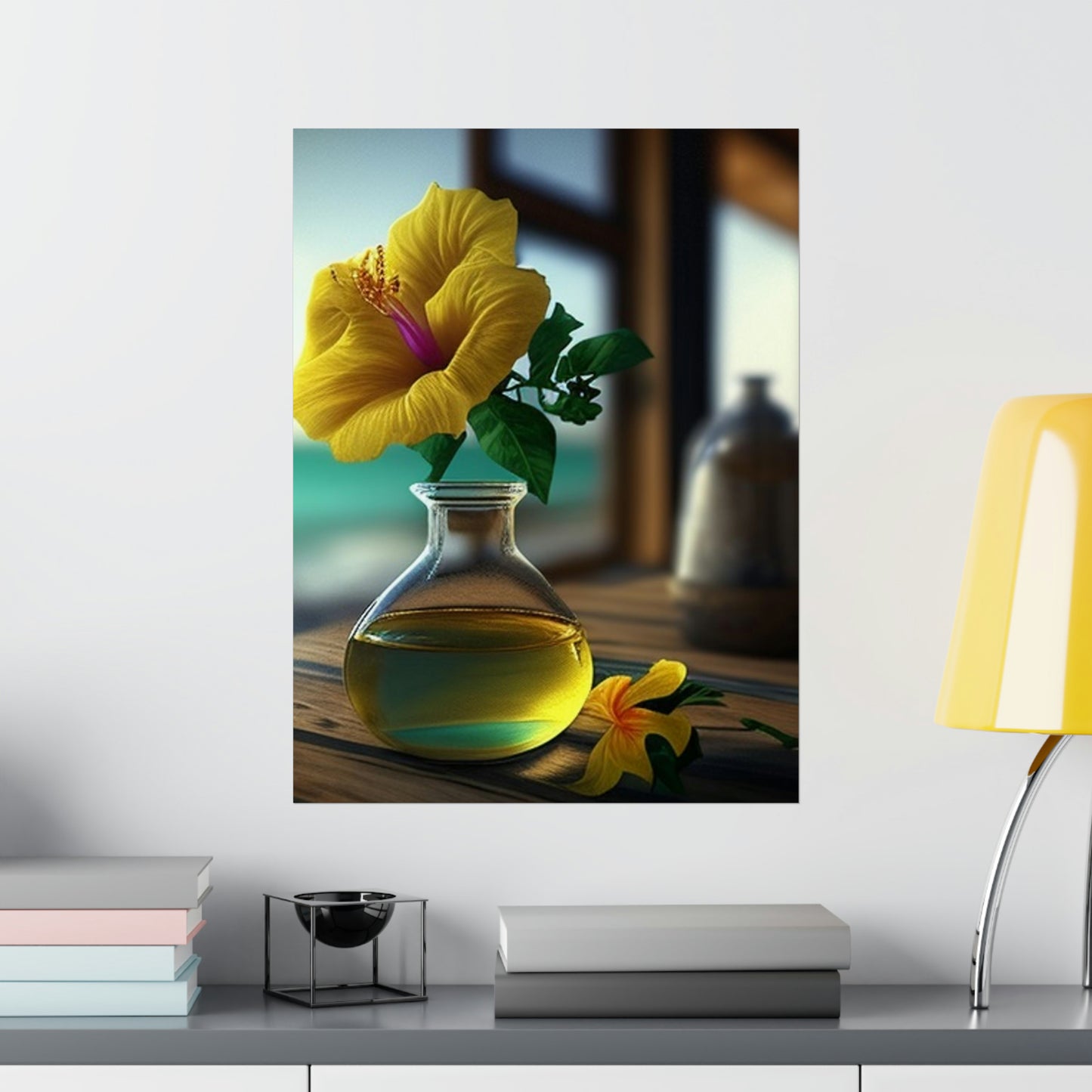 Premium Matte Vertical Posters Yellow Hibiscus Wood 1