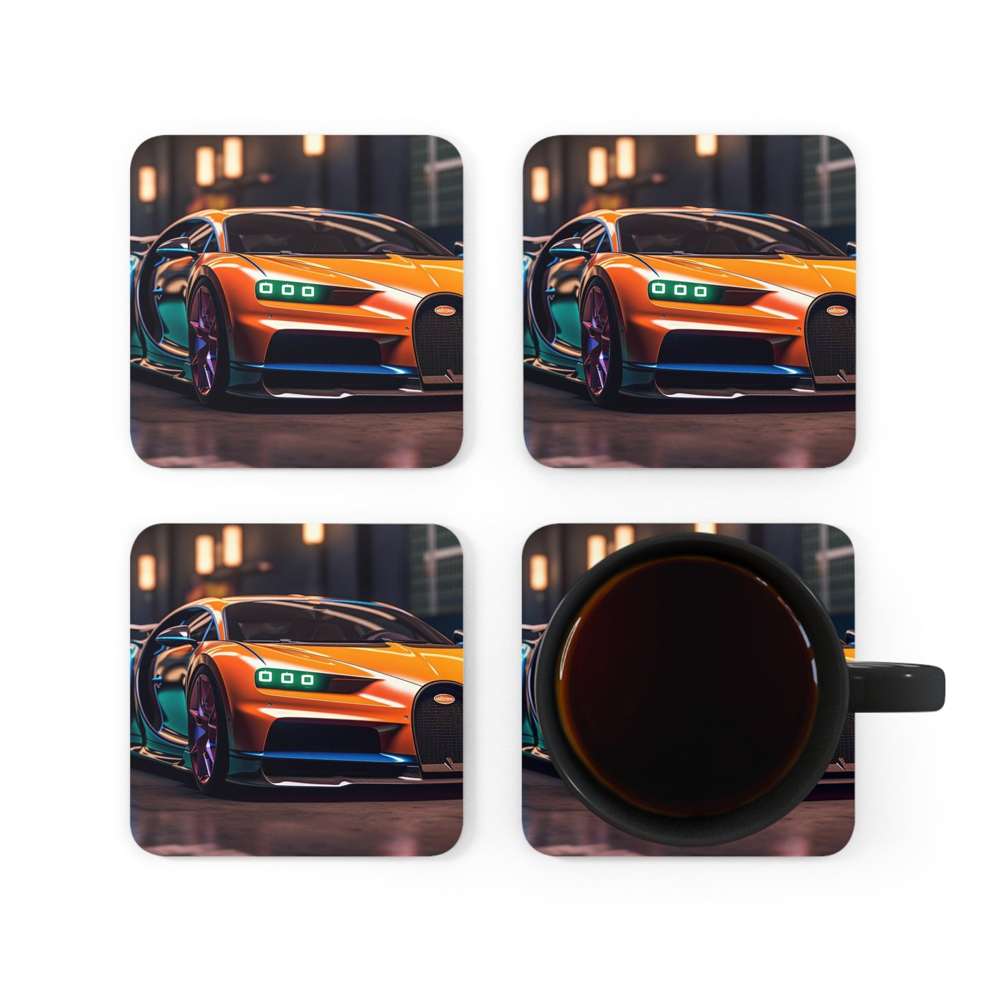 Corkwood Coaster Set Hyper Bugatti Neon Chiron 1