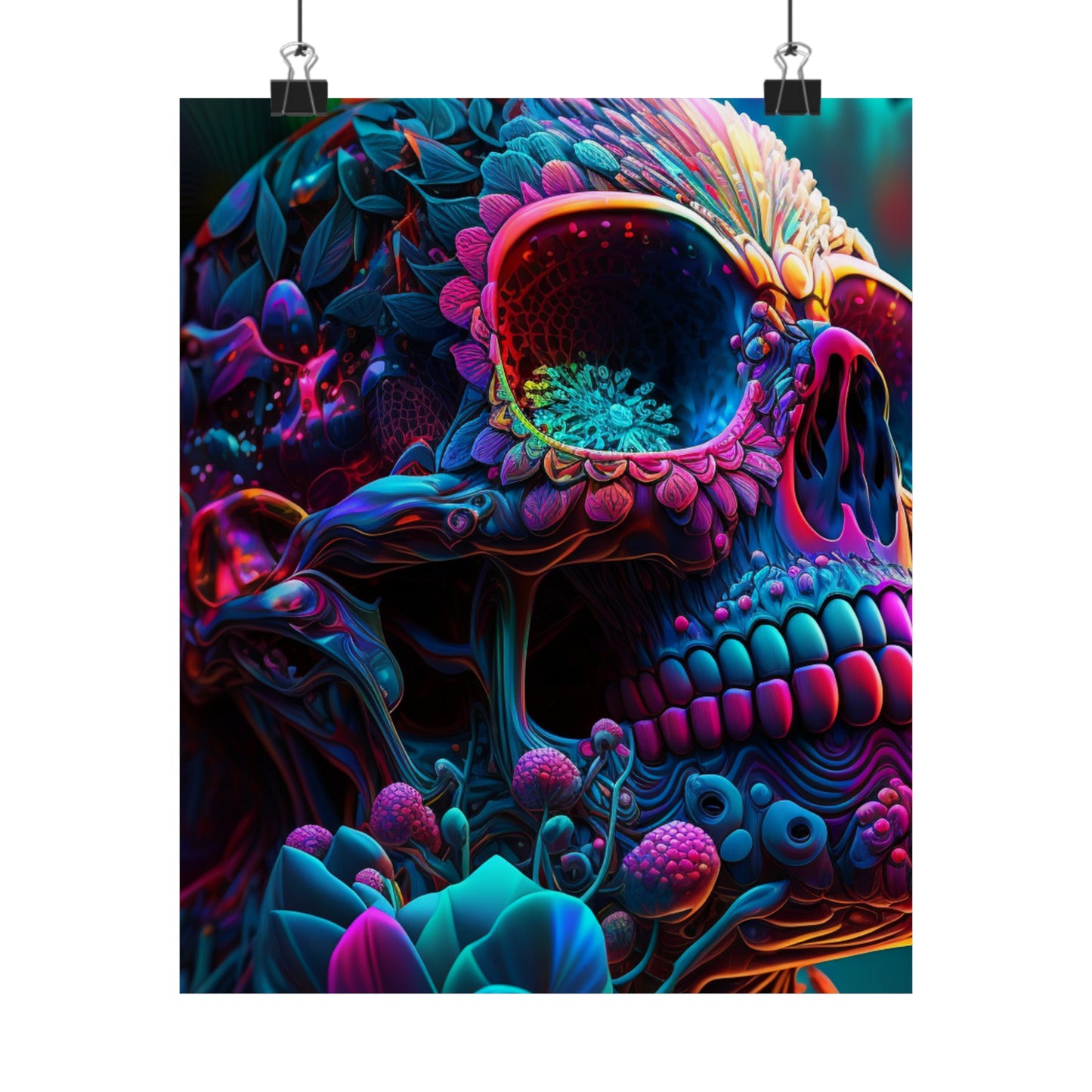 Premium Matte Vertical Posters Florescent Skull Death 3