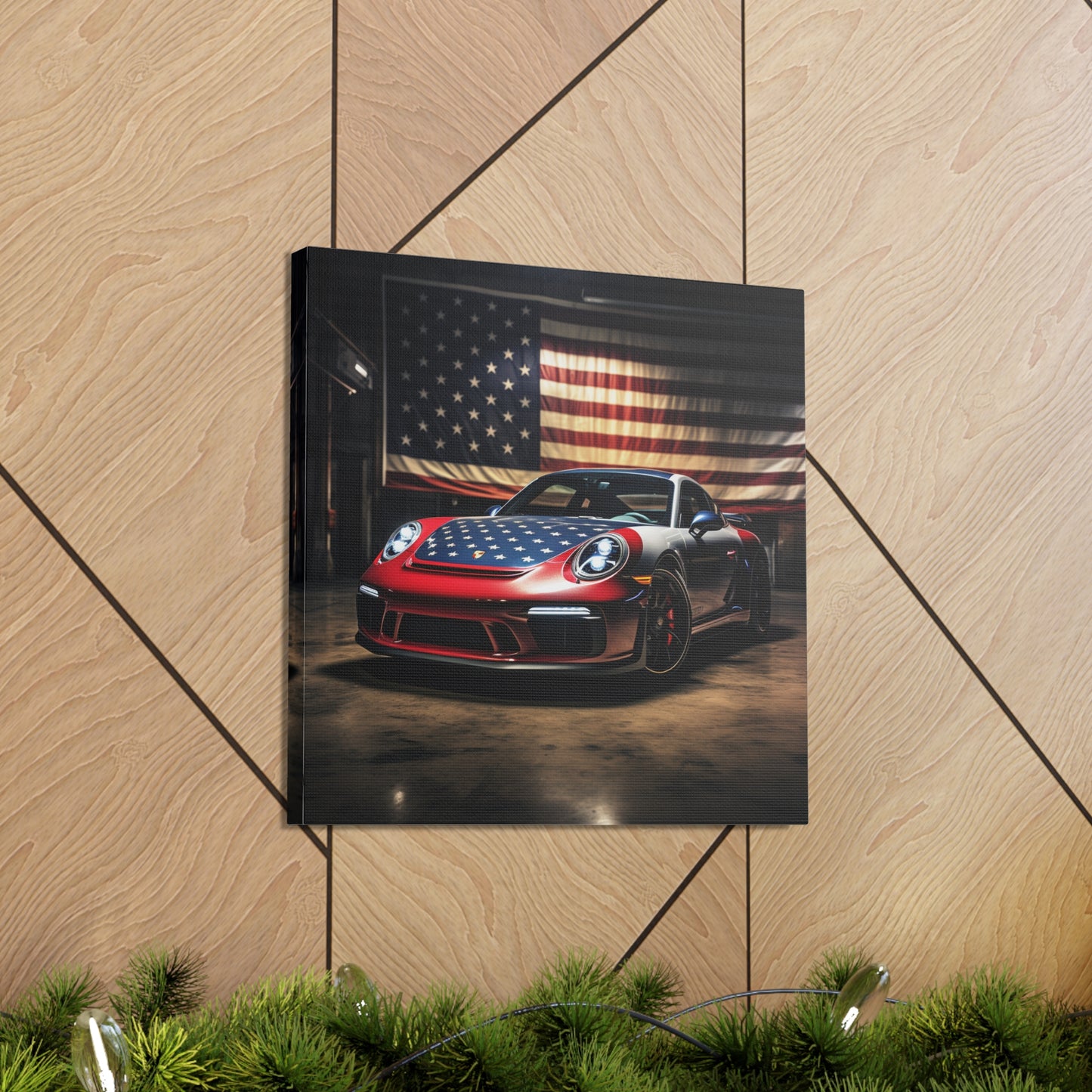 Canvas Gallery Wraps American Flag Background Porsche 1