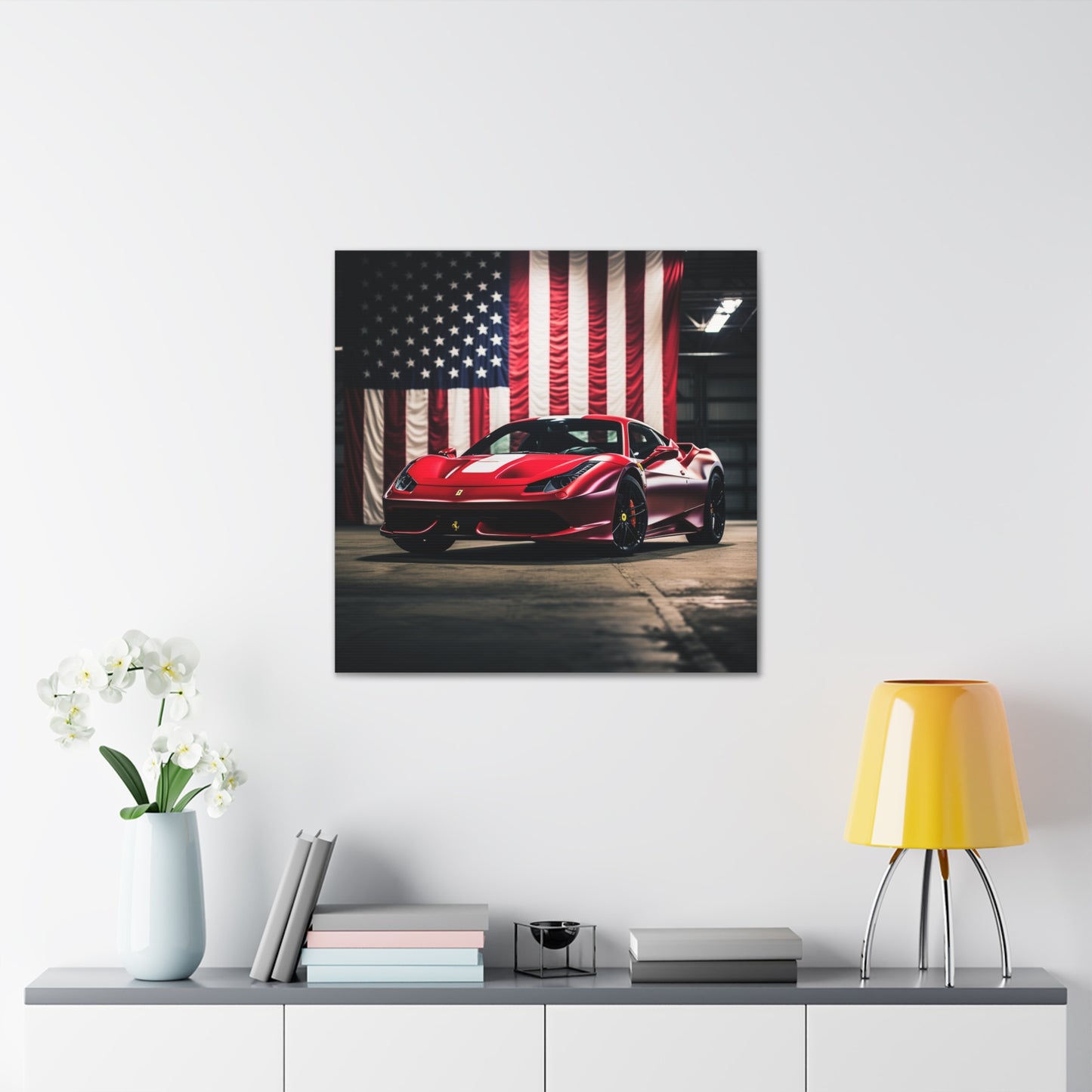 Canvas Gallery Wraps American Flag Background Ferrari 3