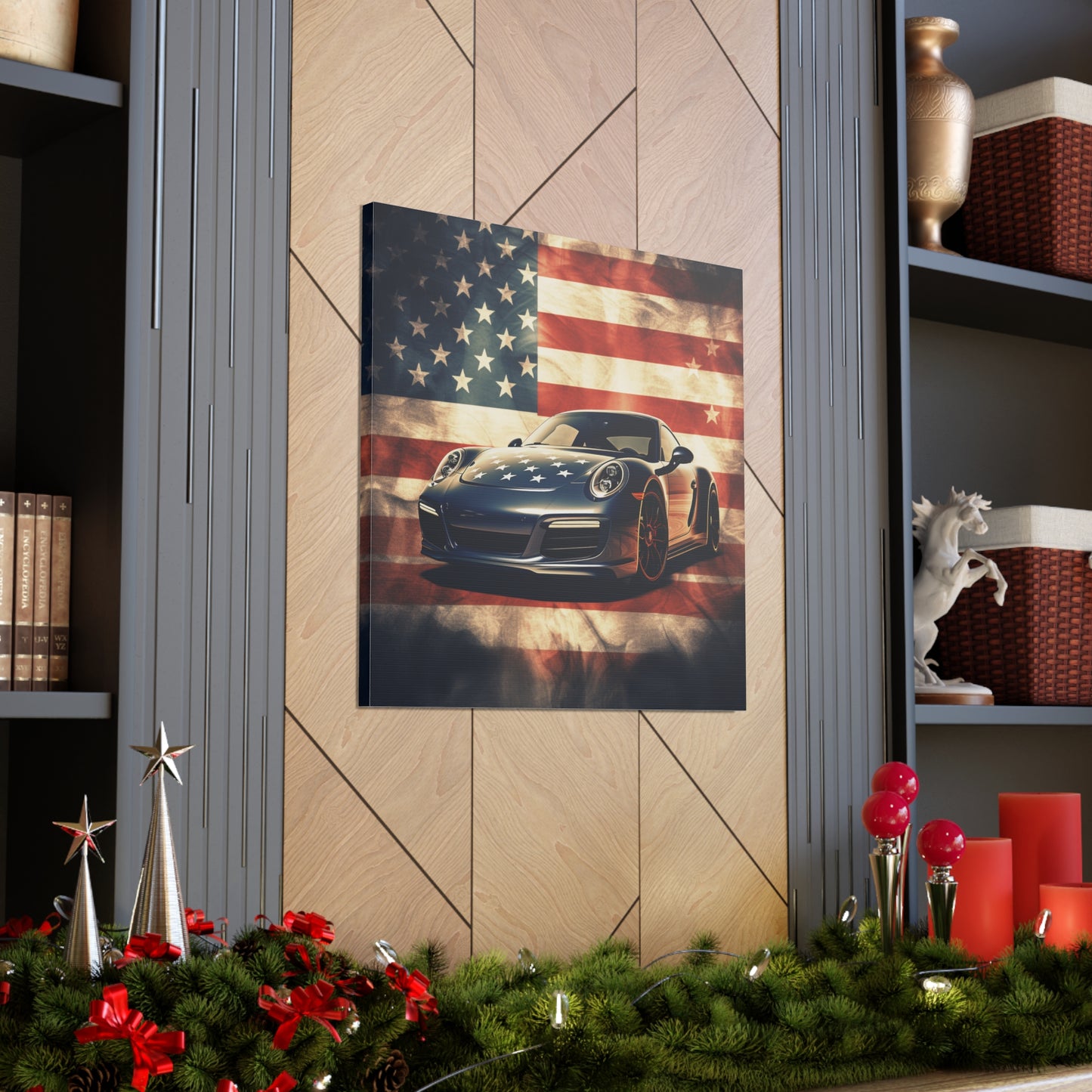 Canvas Gallery Wraps Abstract American Flag Background Porsche 3