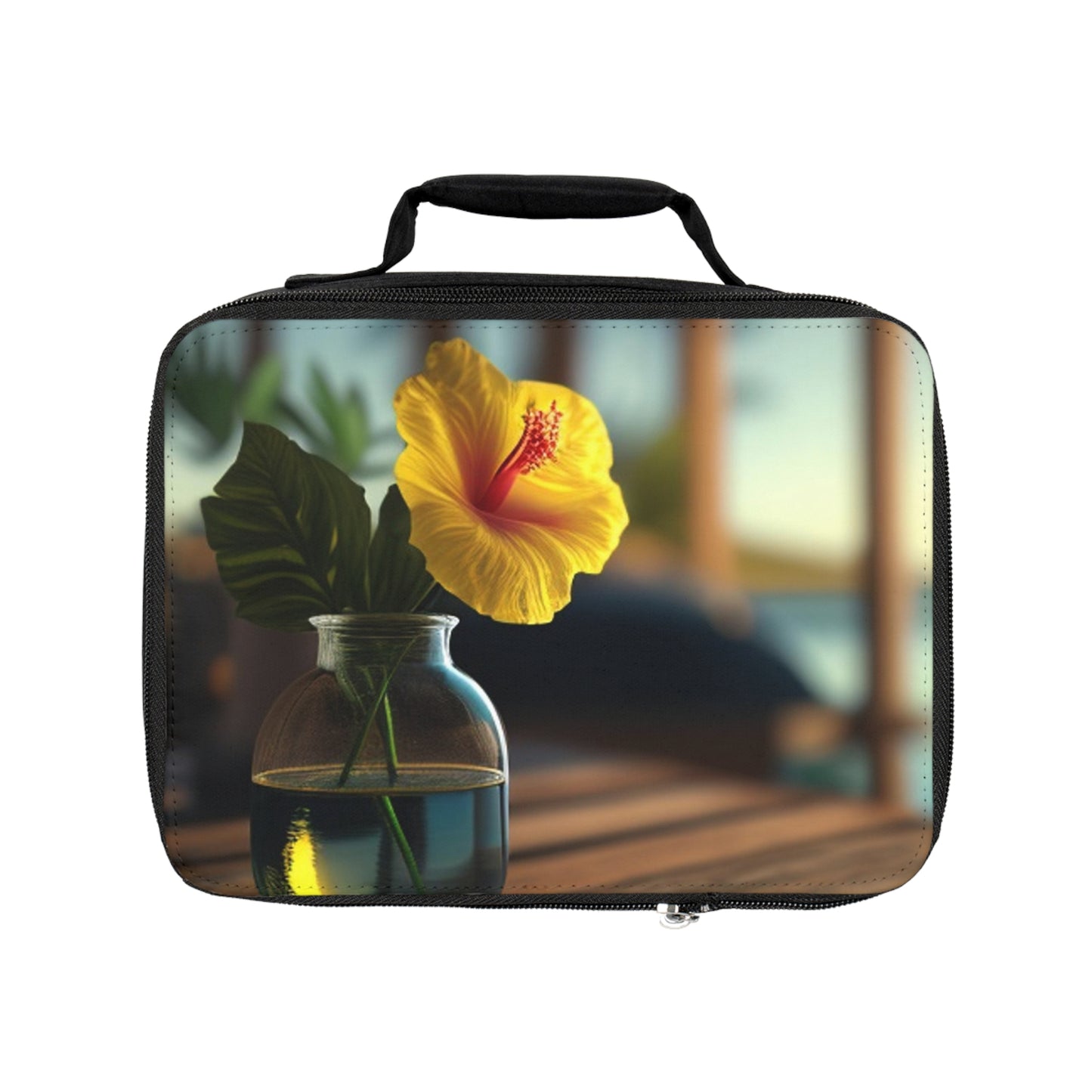 Lunch Bag Yellow Hibiscus Wood 2