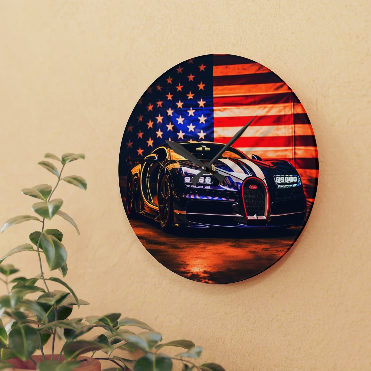 Acrylic Wall Clock Macro Bugatti American Flag 4