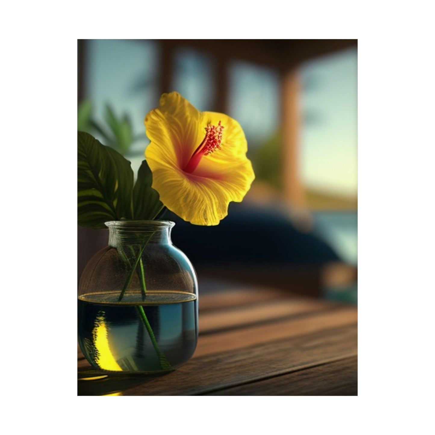 Premium Matte Vertical Posters Yellow Hibiscus Wood 2